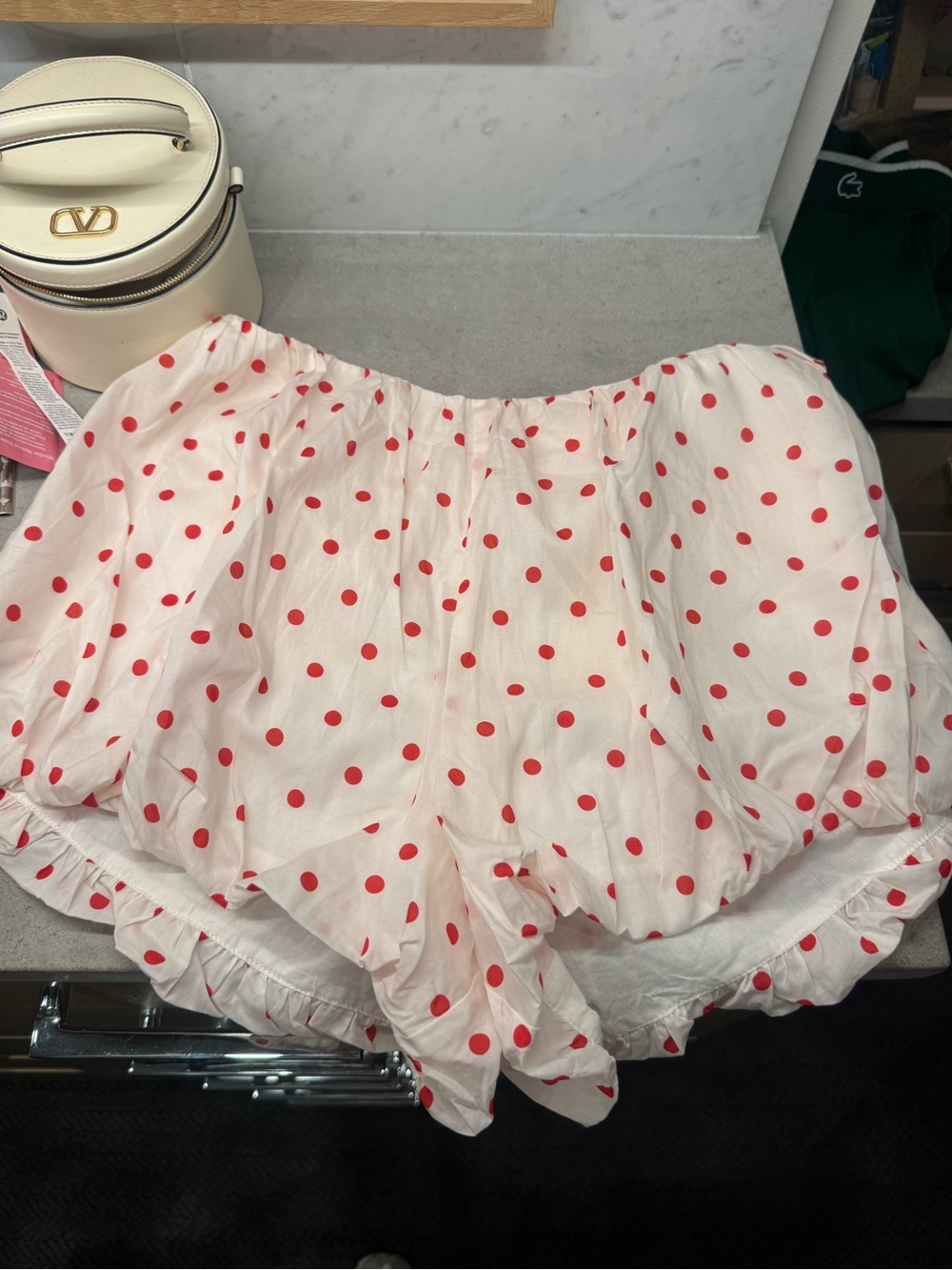POSSE Aurelia Short Petite Polka Dot Shorts Cream Red Ruffle Size M NWT